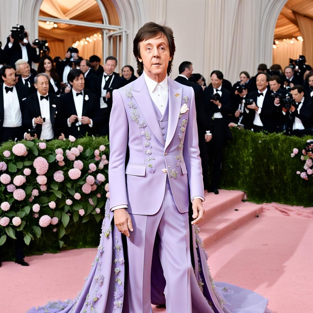 Paul McCartney at Met Gala in Floral Lavender Outfit