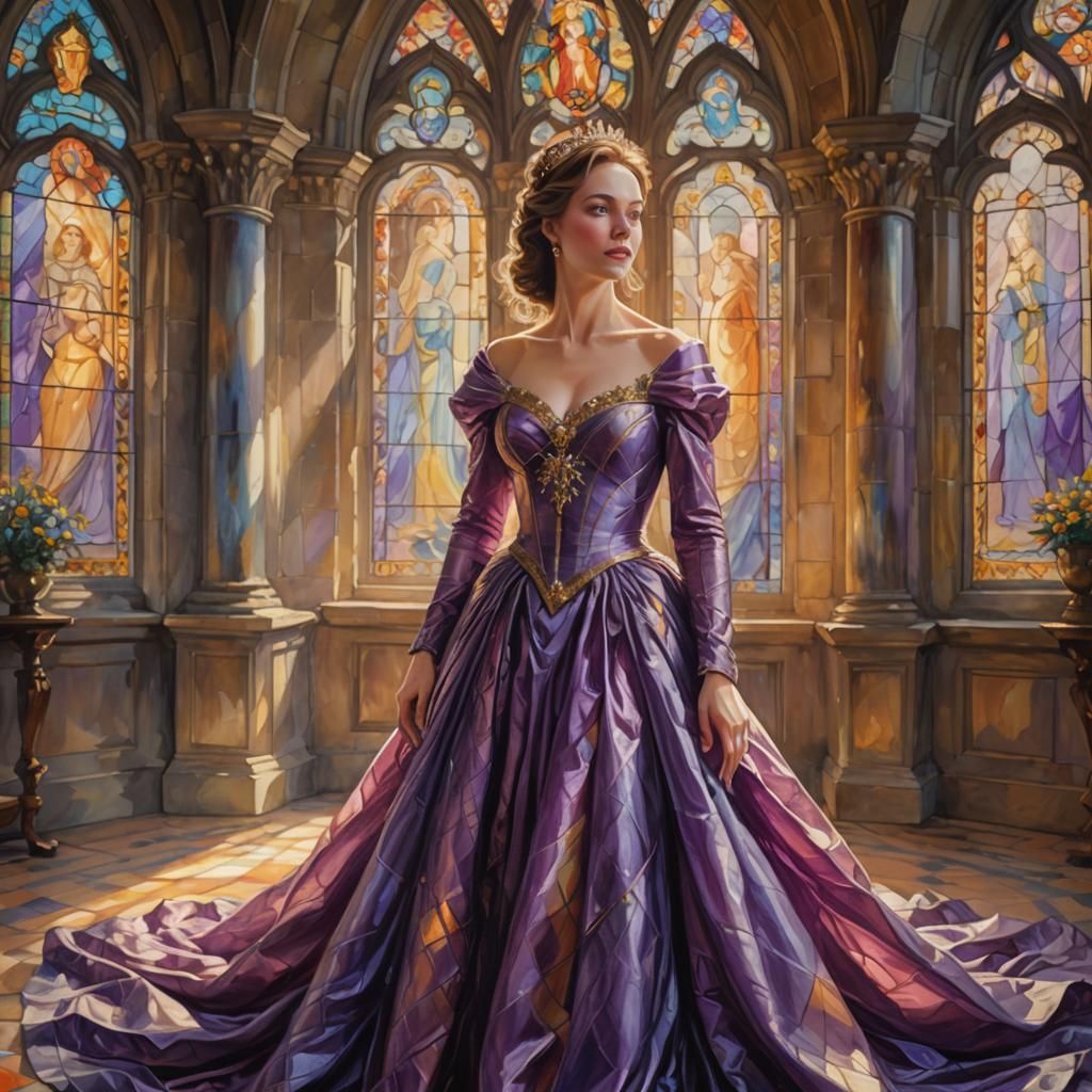 Magical Queen in Purple Gown, Impressionistic Style