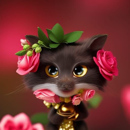 Chibi Creature in Roses, Digital Art