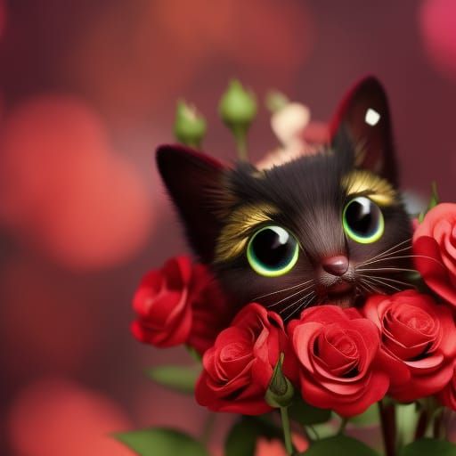 Chibi Critter in Roses: Detailed Cel-Shaded Art