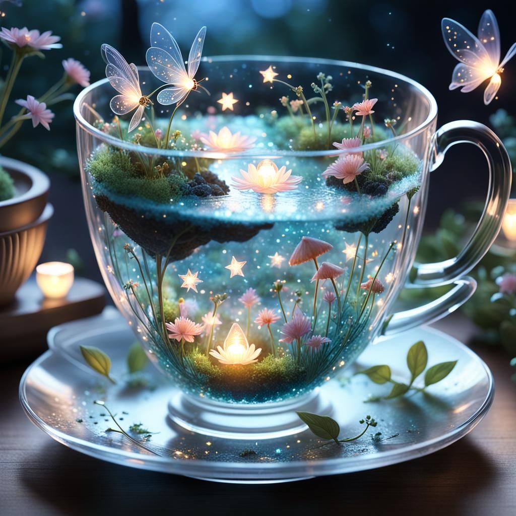 Miniature Fairy Garden Inside Transparent Teacup