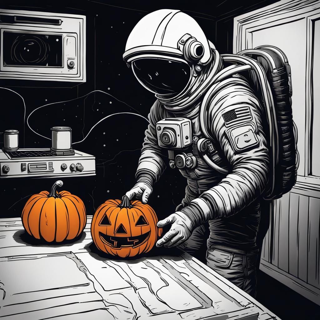 Astronaut Carving Pumpkin in Dystopian Style