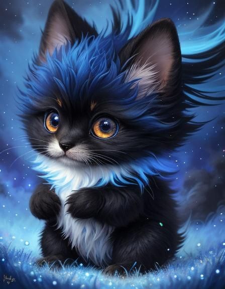 Cute Fluffy Fantasy Creature in Flower Rain