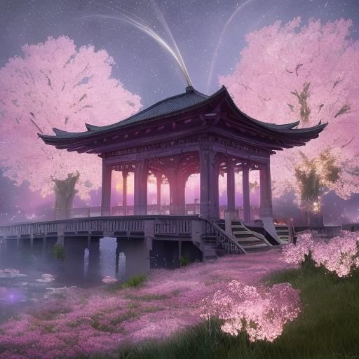 Blossoming City Lights Under a Starry Sky