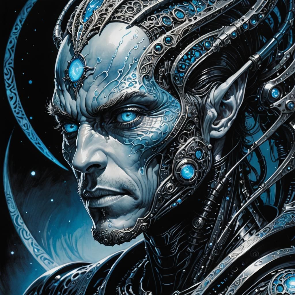 Cyberpunk Alien Portrait with Glowing Eyes