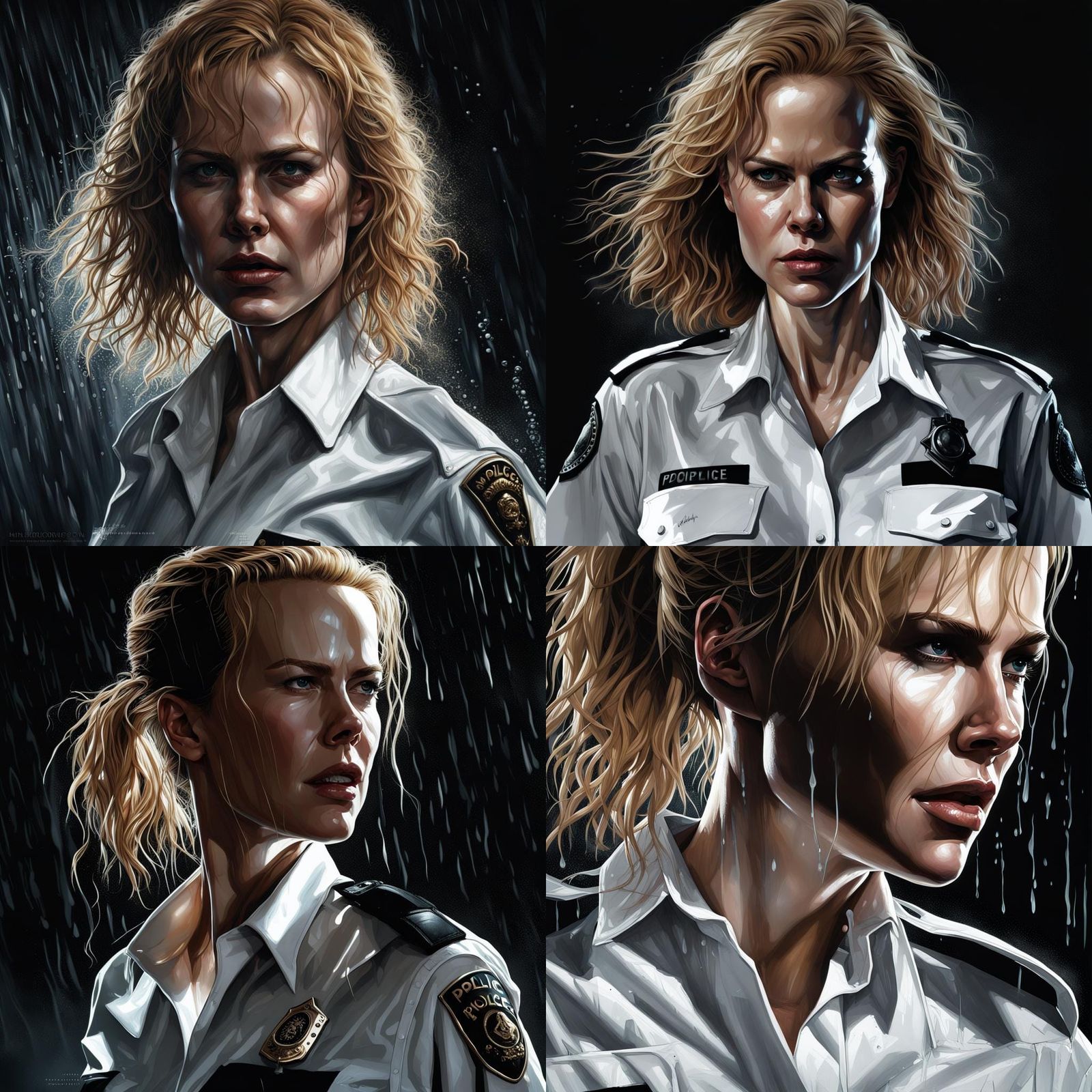 Nicole Kidman in Wet Police Shirt, Hyperrealistic Art