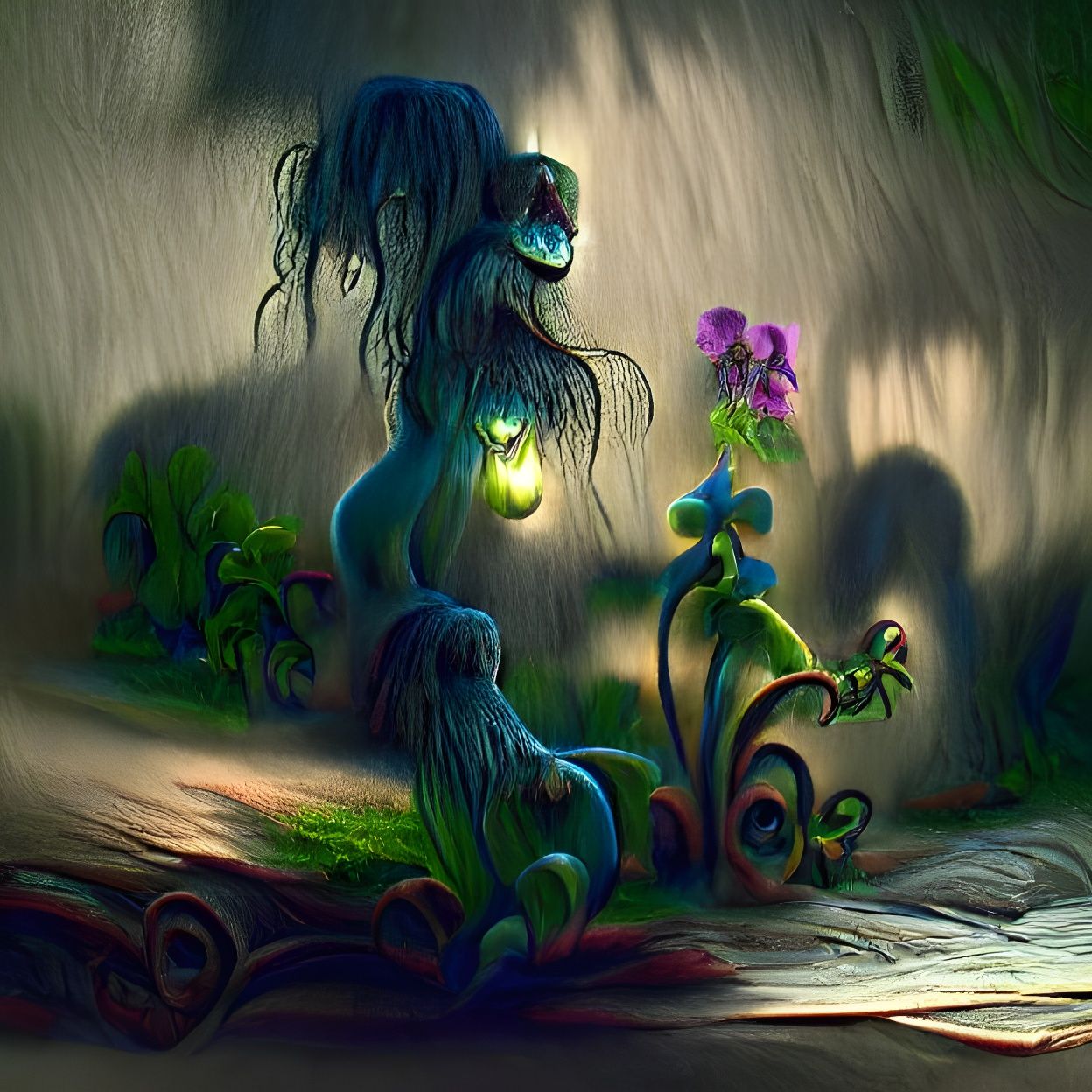 Bioluminescent Monster in Stormy Night: Pixar-Style