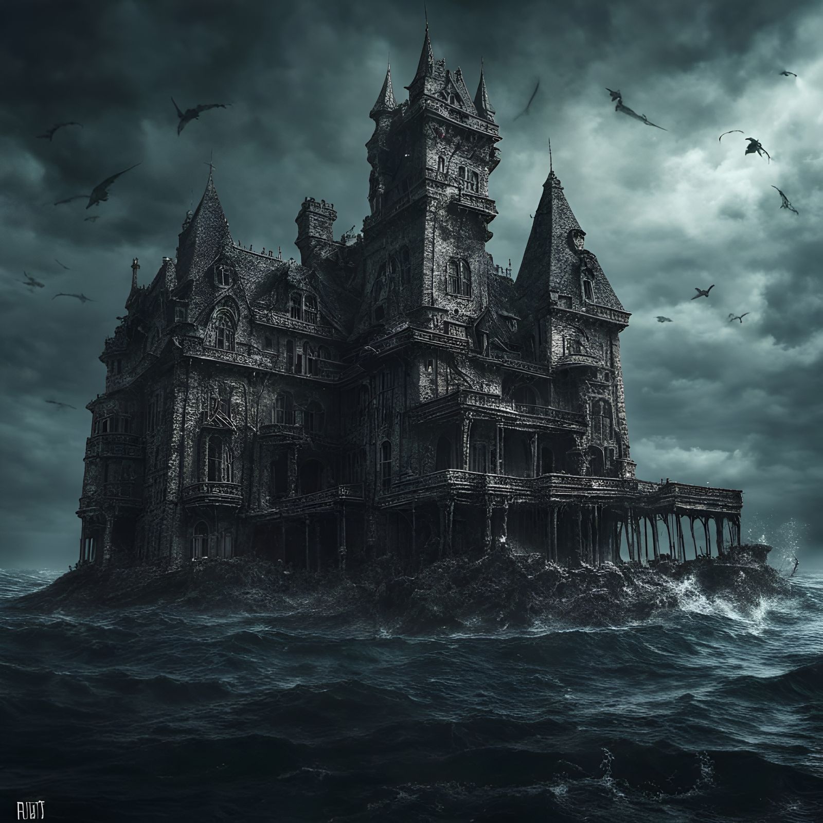 Horror Deep Sea Ghost Castle in Hyperrealism