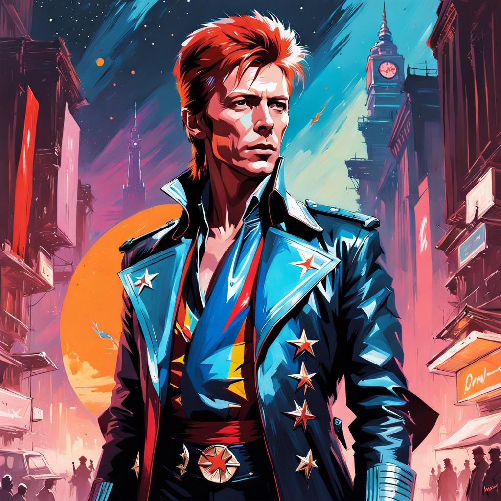 Ziggy Stardust Gouache Painting in Cool Colors