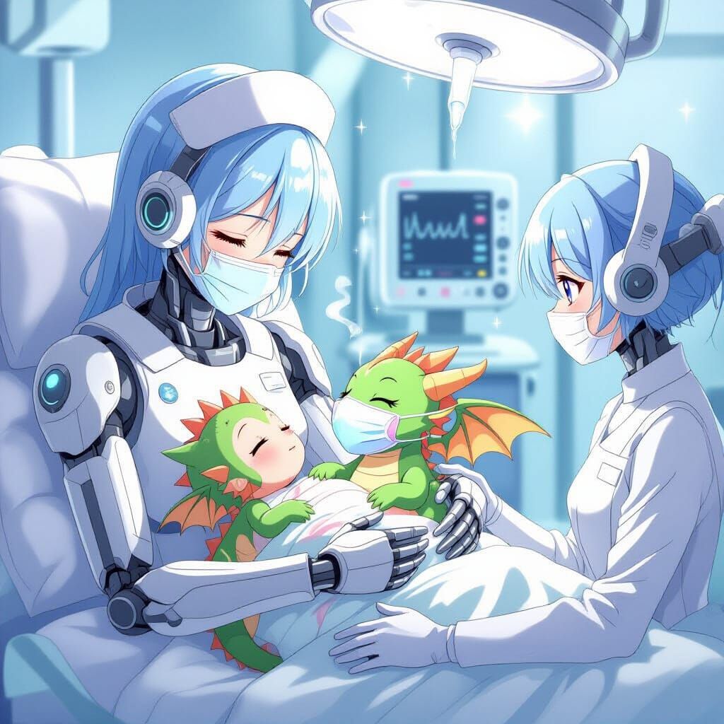 Robot Nurses Care for Dragon Girl: Anime Style