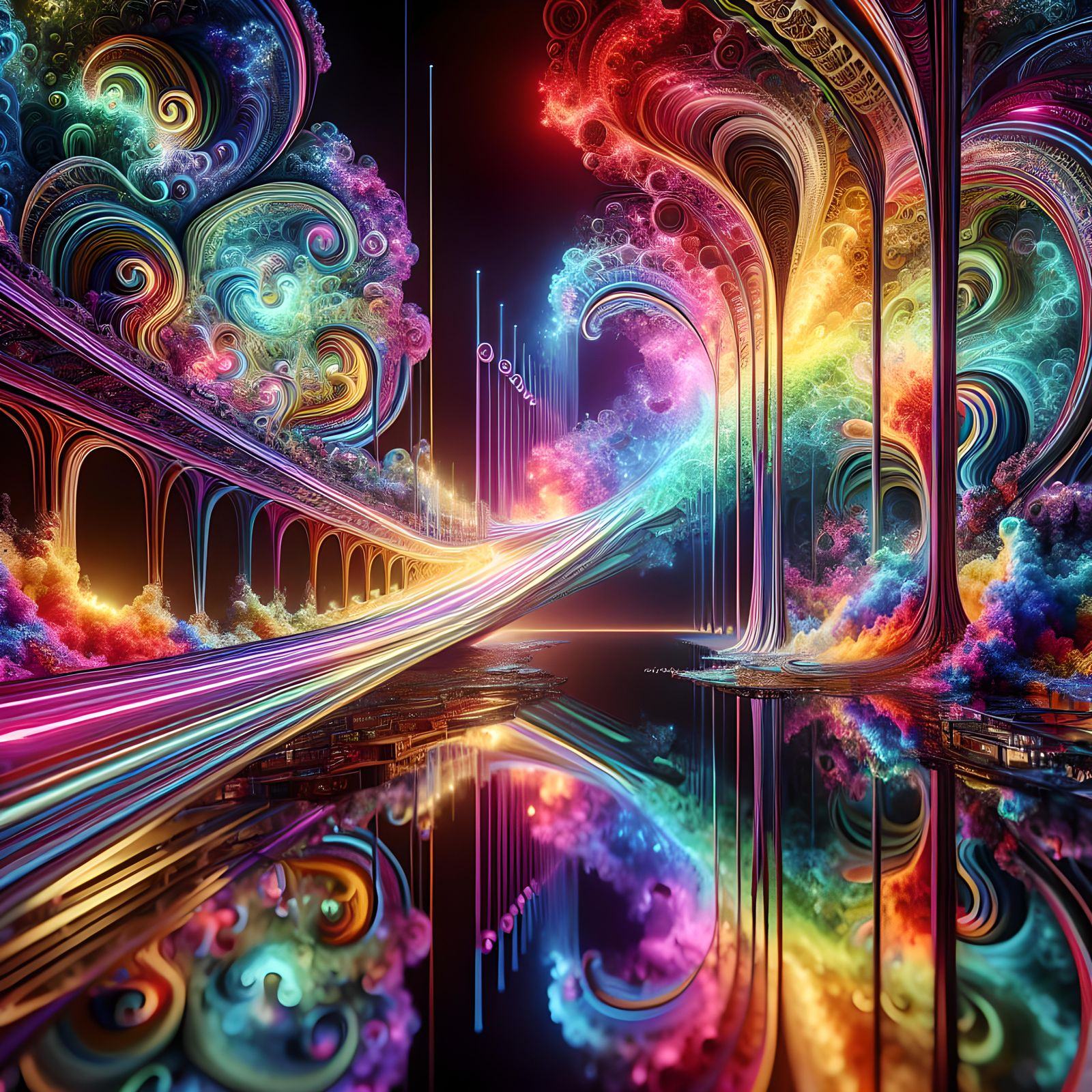 Neon Rainbow Bridge: Abstract Vector Fractal in 8K