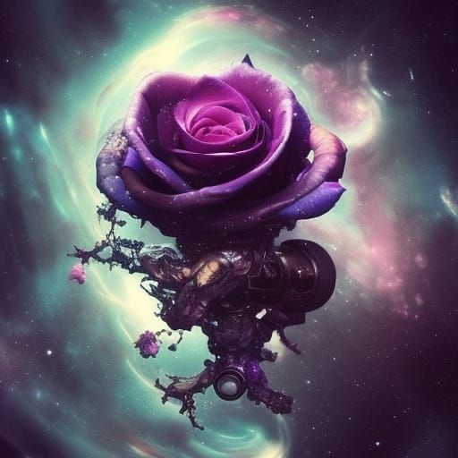 Astronaut Finds Rose in Galaxy: Fantasycore Art