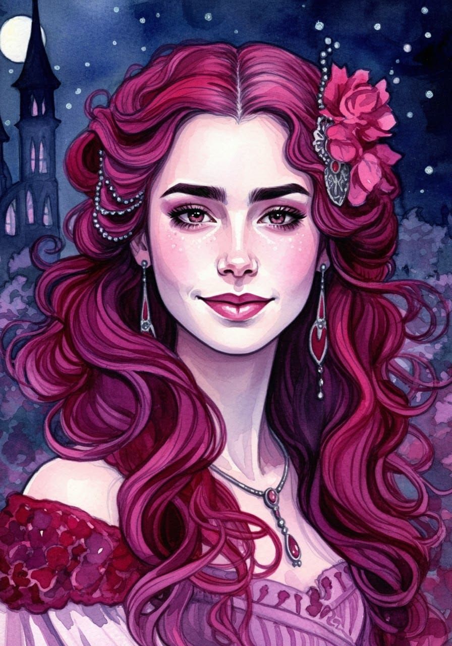 Watercolor Portrait in Art Nouveau Style