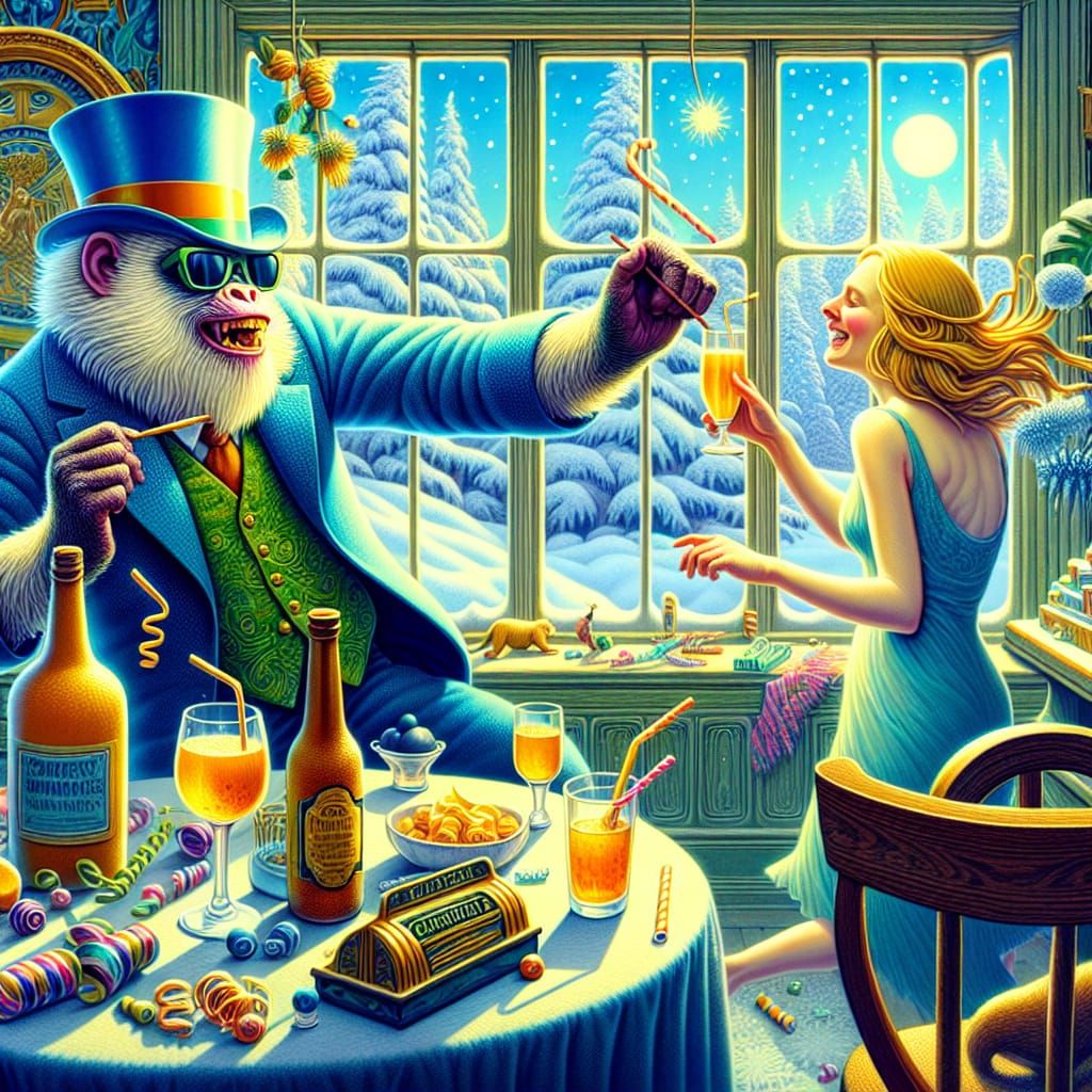 Grotesque House Ape Celebrates New Year's Eve in Art Nouveau...