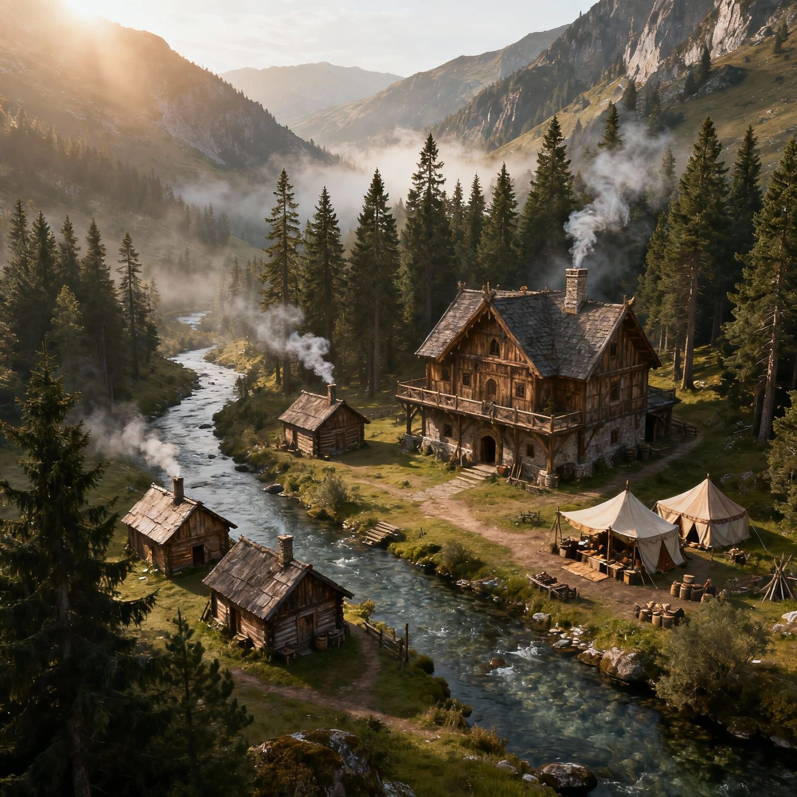 Medieval Forest Lordship in Mountain Valley with Rustic Mano...