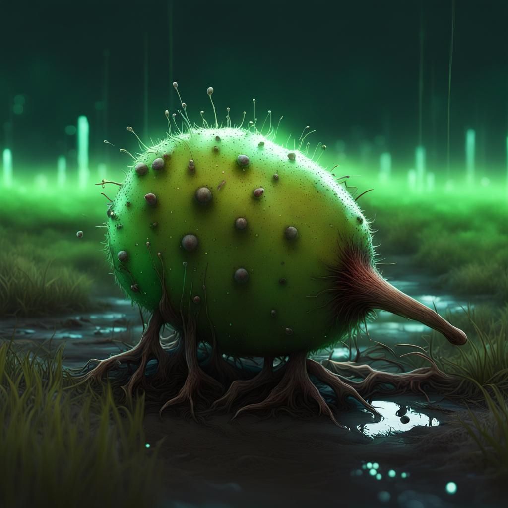 Creepy Kiwi Zombie Emerges from Bioluminescent Field