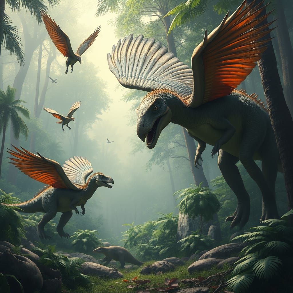 Feathered Dinosaurs Evolving into Birds in Prehistoric Fores...