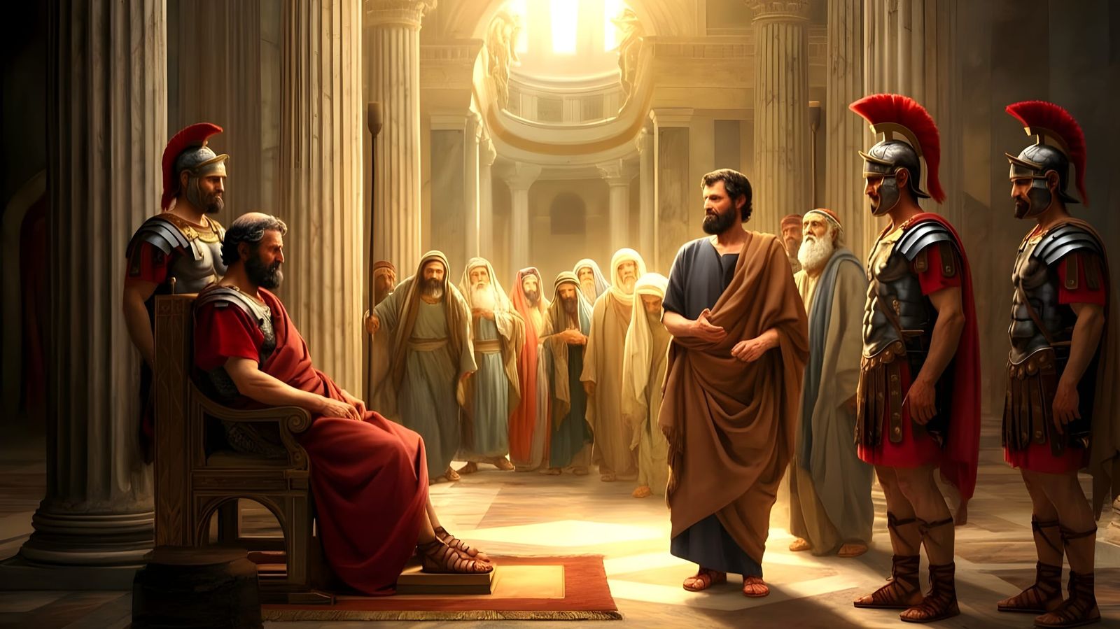 Paul Stands Before Festus in Ancient Roman Basilica
