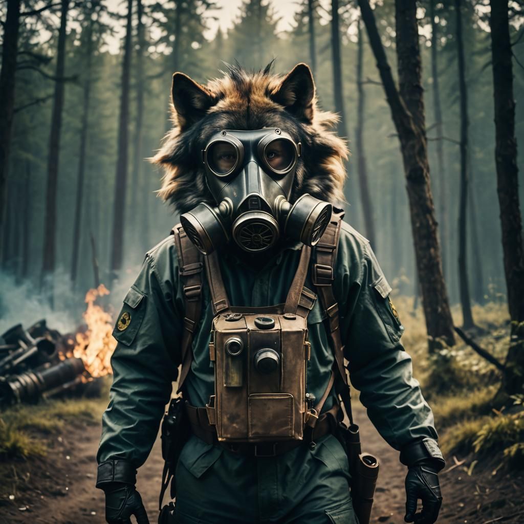 Wolf in Gas Mask Cinematic Film Still