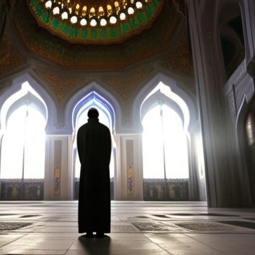 Man Praying in Mosque: Hyperrealistic Splash Art