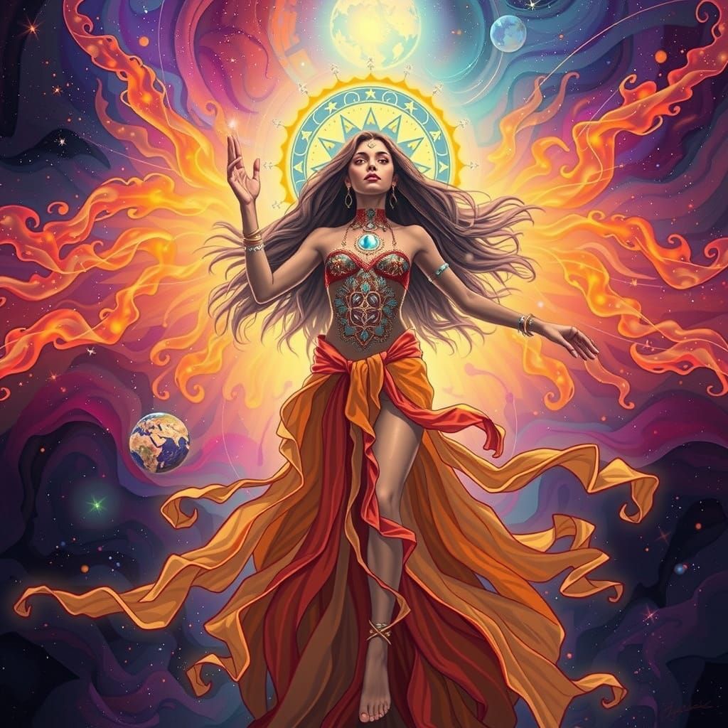 Ethereal Goddess in Cosmic Attire