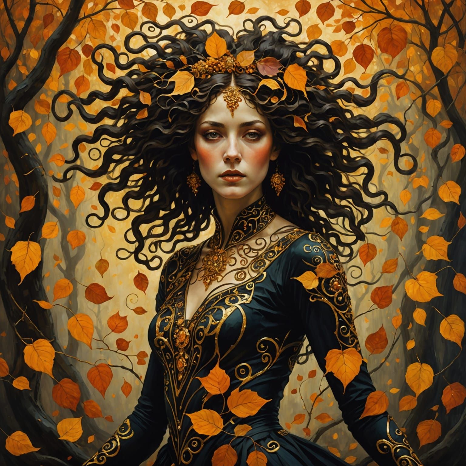 Ethereal Dancer in Klimt-Inspired Chiaroscuro