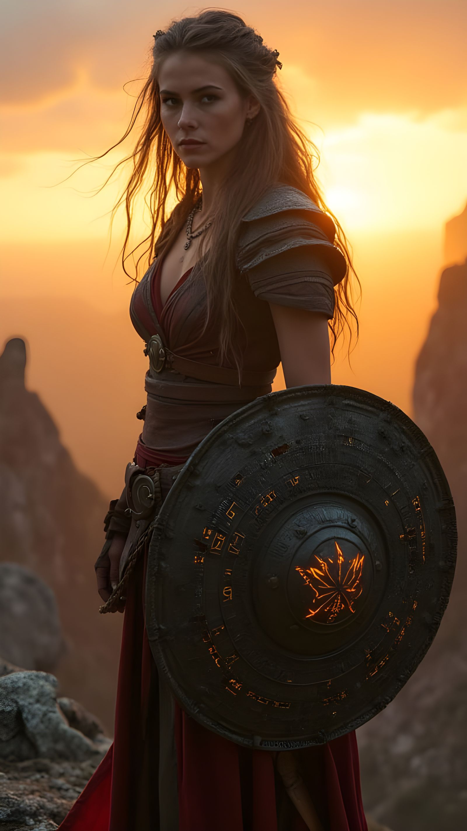 Nordthra Warrior Woman at Sunrise: Fantasy Art