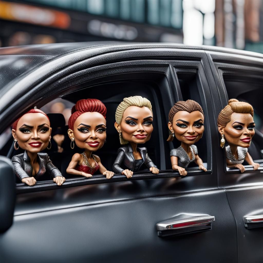 Spice Girls Band Bobbleheads Singing in Car