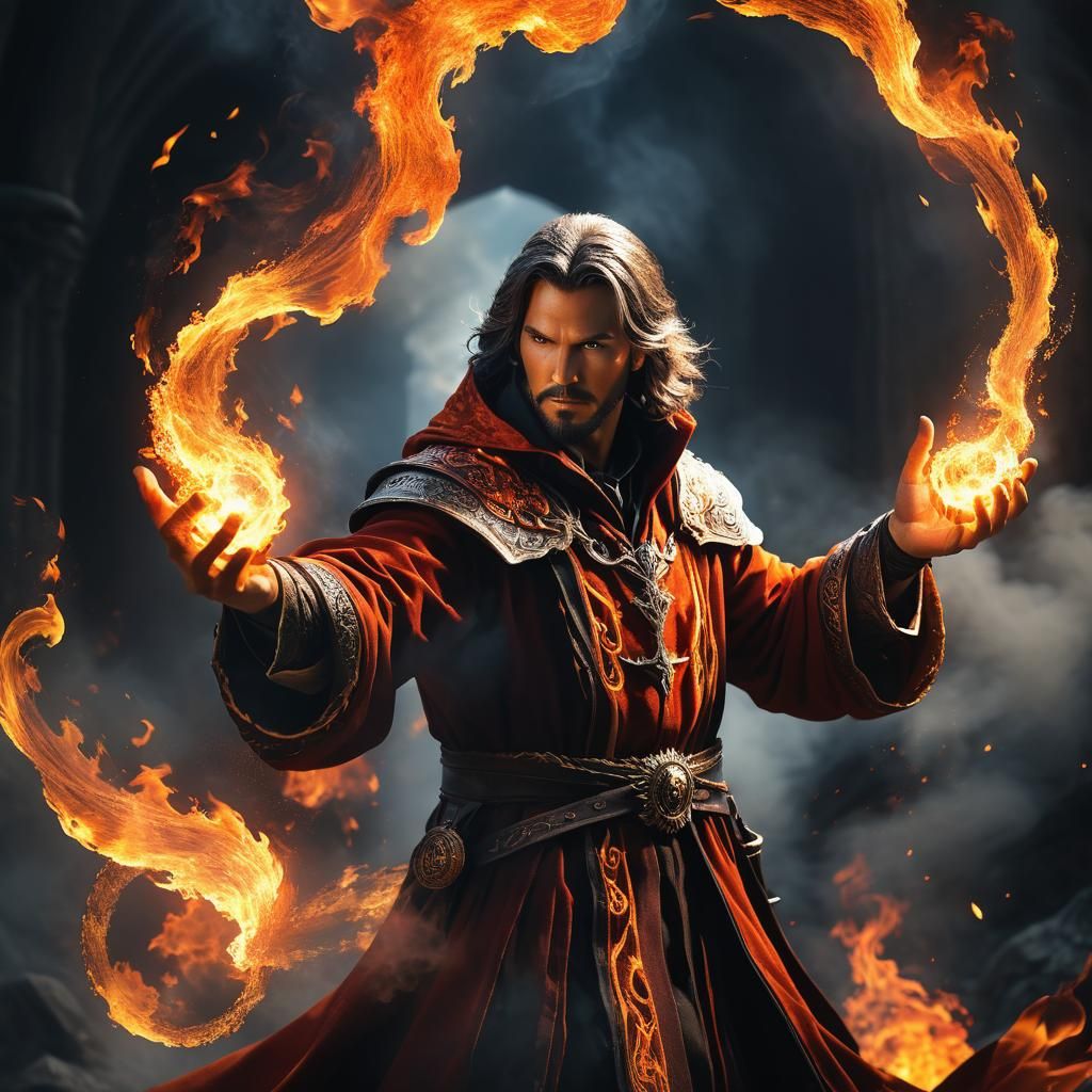 Sorcerer Conjuring Fiery Magic in Ultra HD