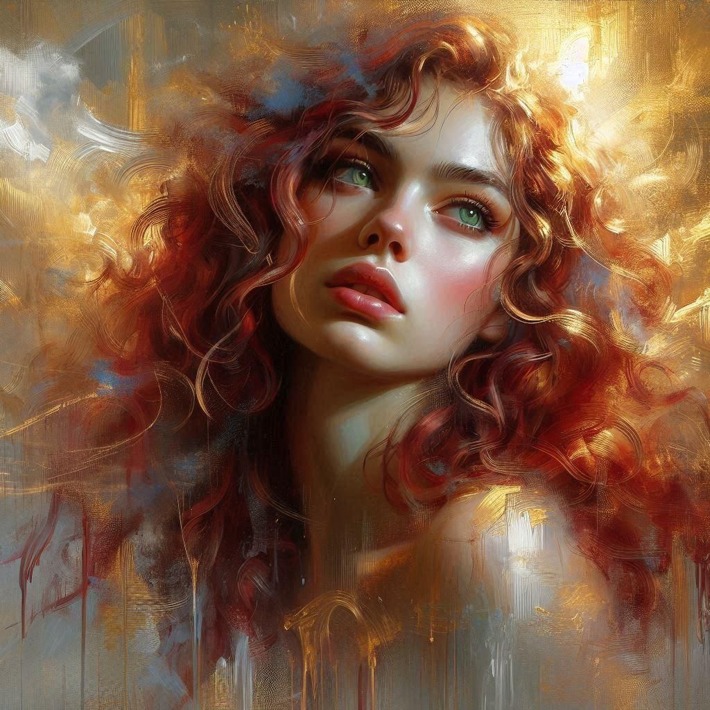 Woman on Windswept Moor in Impressionist Style