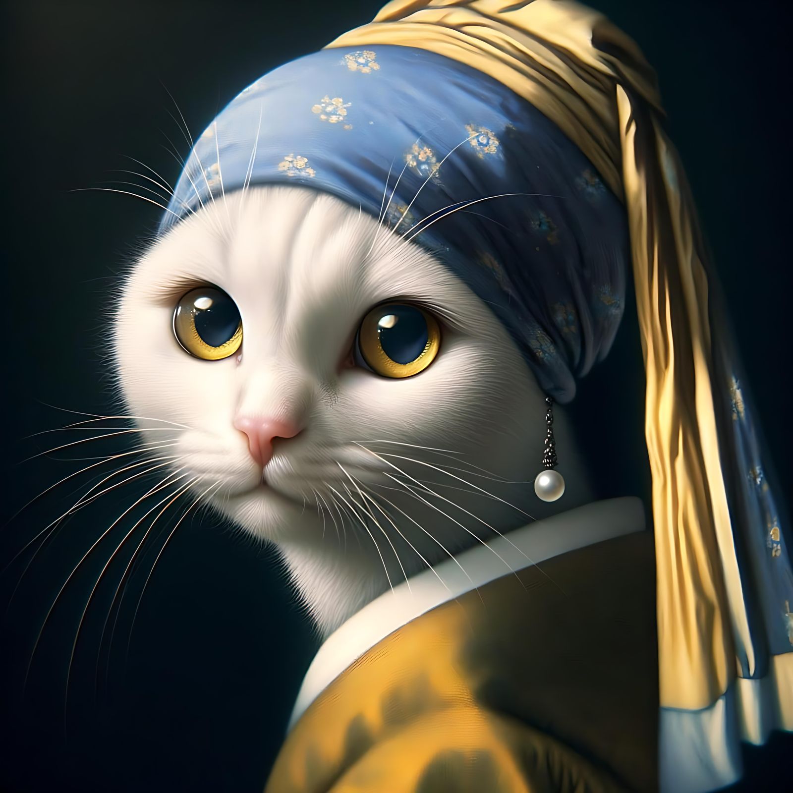 Cat with a Pearl Earring in Dutch Golden Age Style