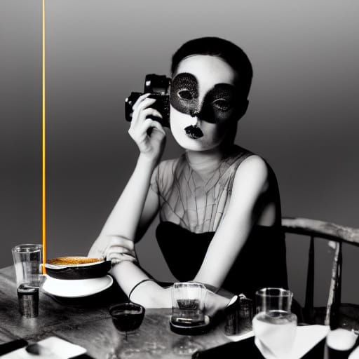 Ethereal Gothic Coffee Shop Scene in Sepia Tone