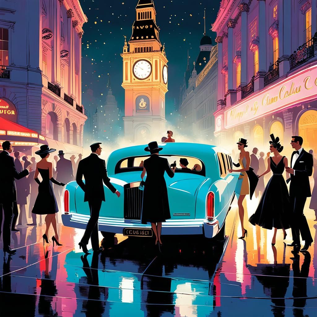 Glamorous New Year's Eve Party in Neon Lit Piccadilly Circus