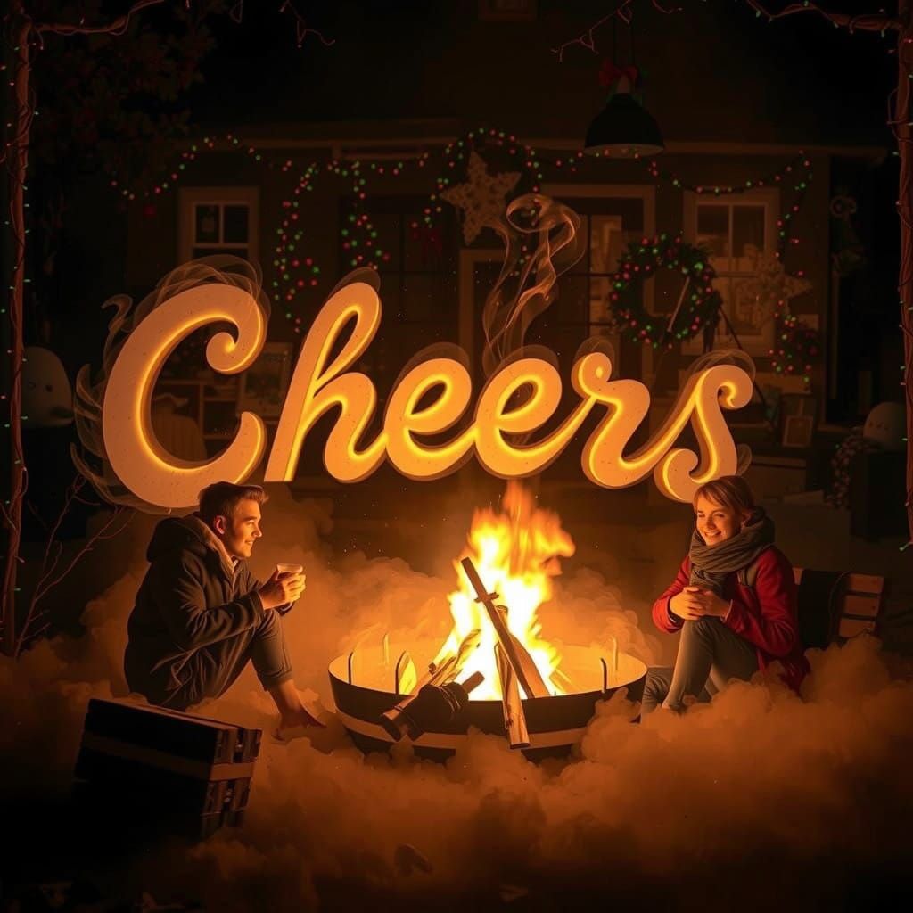 Winter Wonderland Friends Gather Around Cozy Bonfire with Et...