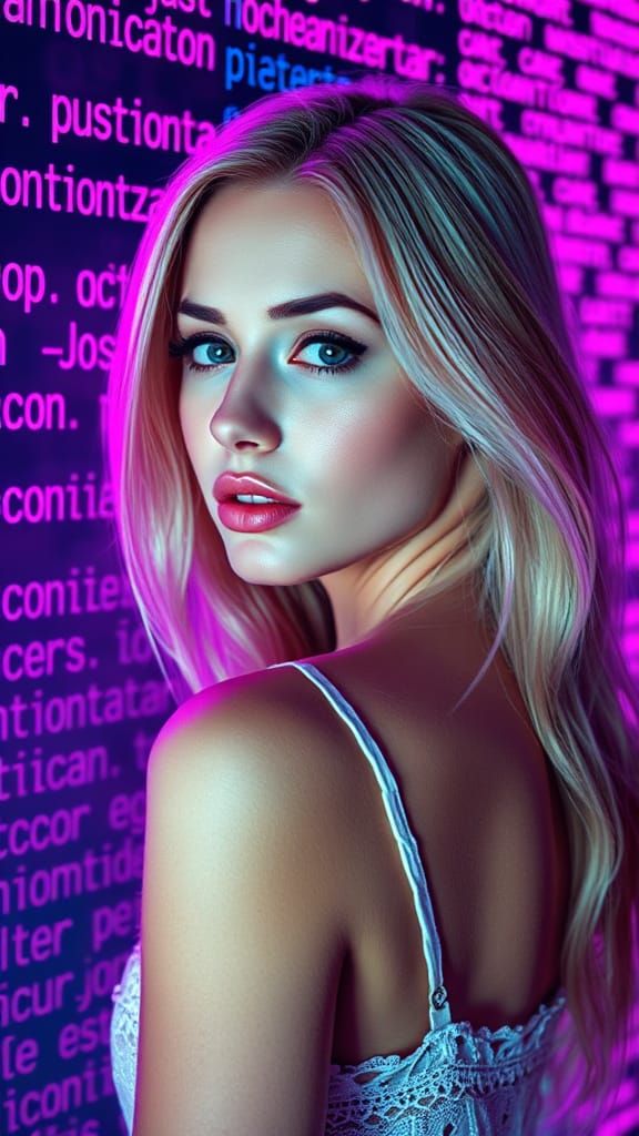 Blonde Woman in Neon Cyberpunk Light