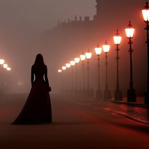 Eerie Gothic Silhouette in Crimson Halloween Night