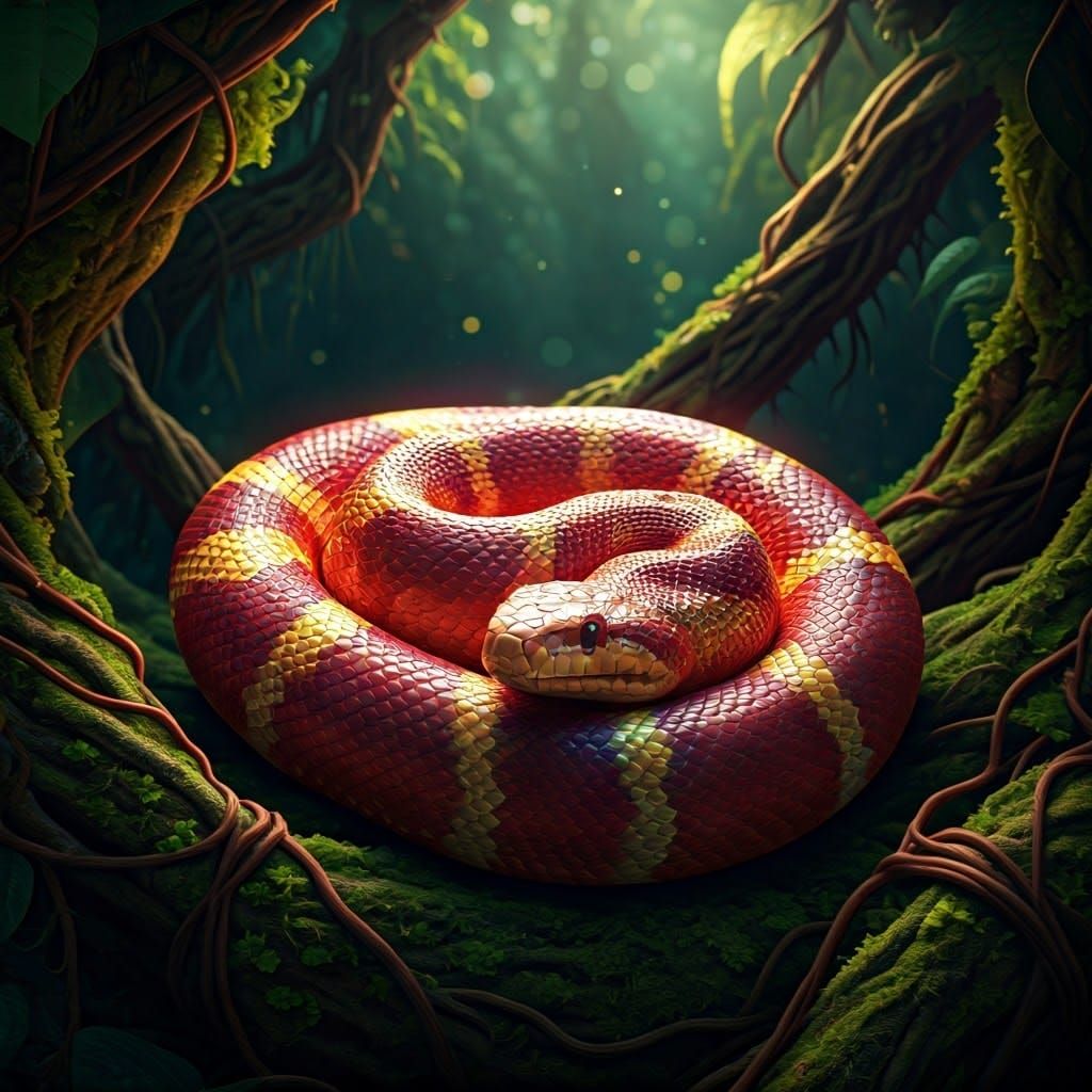 Vibrant Coral Snake in Dreamlike Environment