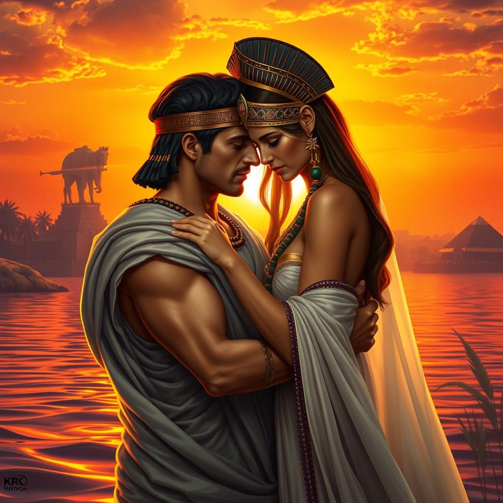 Ethereal Nile River Scene with Julius Caesar and Cleopatra i...