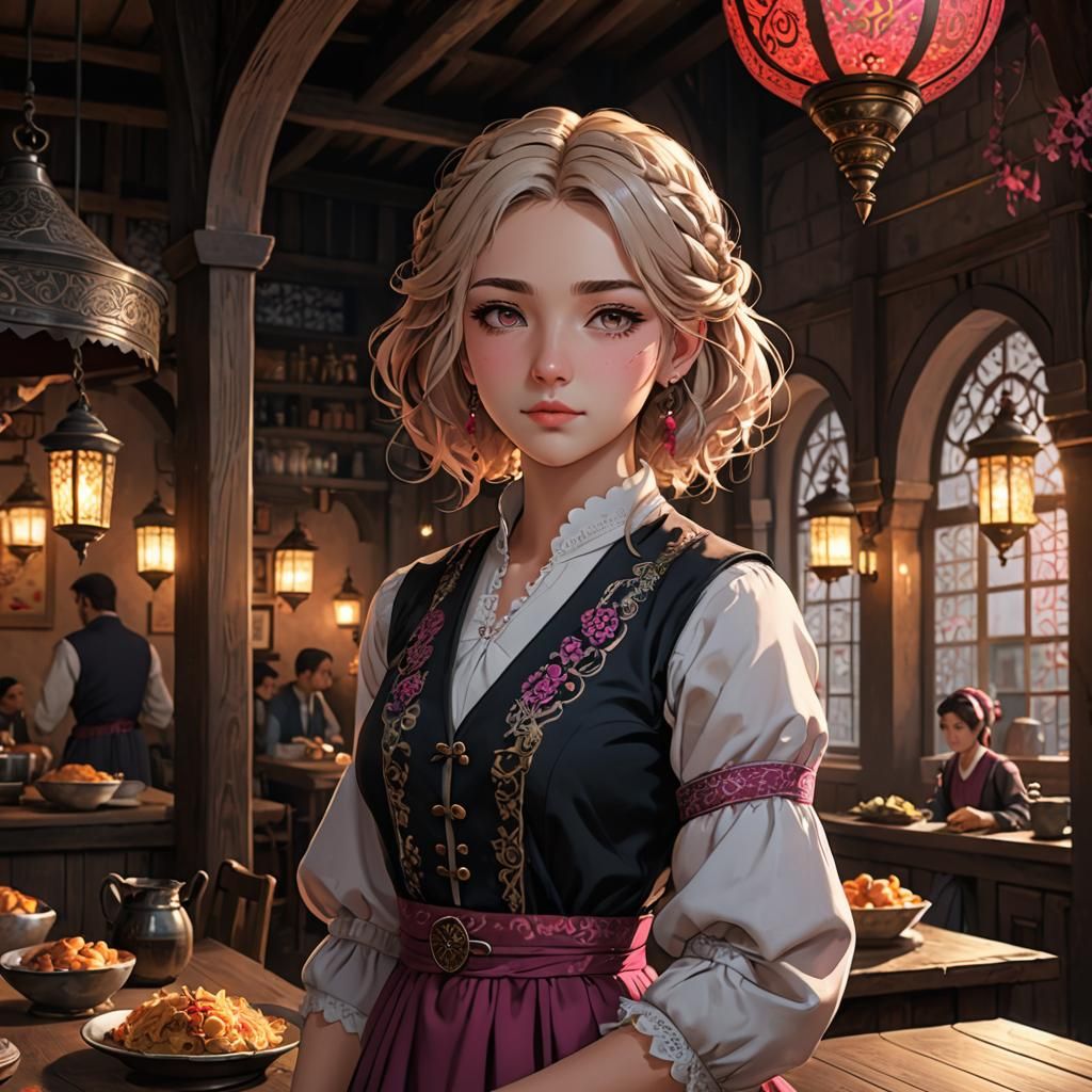 Anime Girl in Turkish Inn at Night