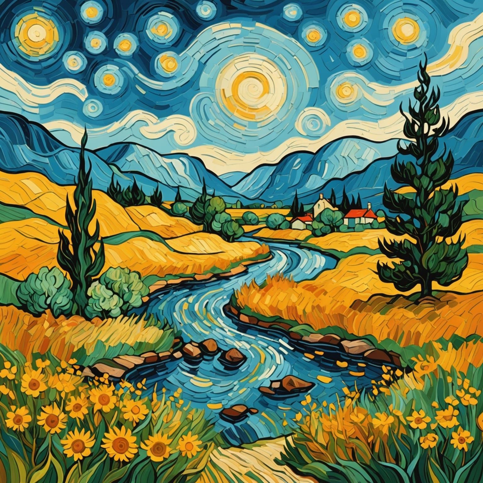 Abstract Landscape Painting in Van Gogh Style