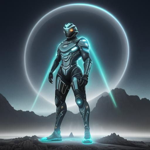 Cybernetic Explorer Immersed in Futuristic Urban Environment