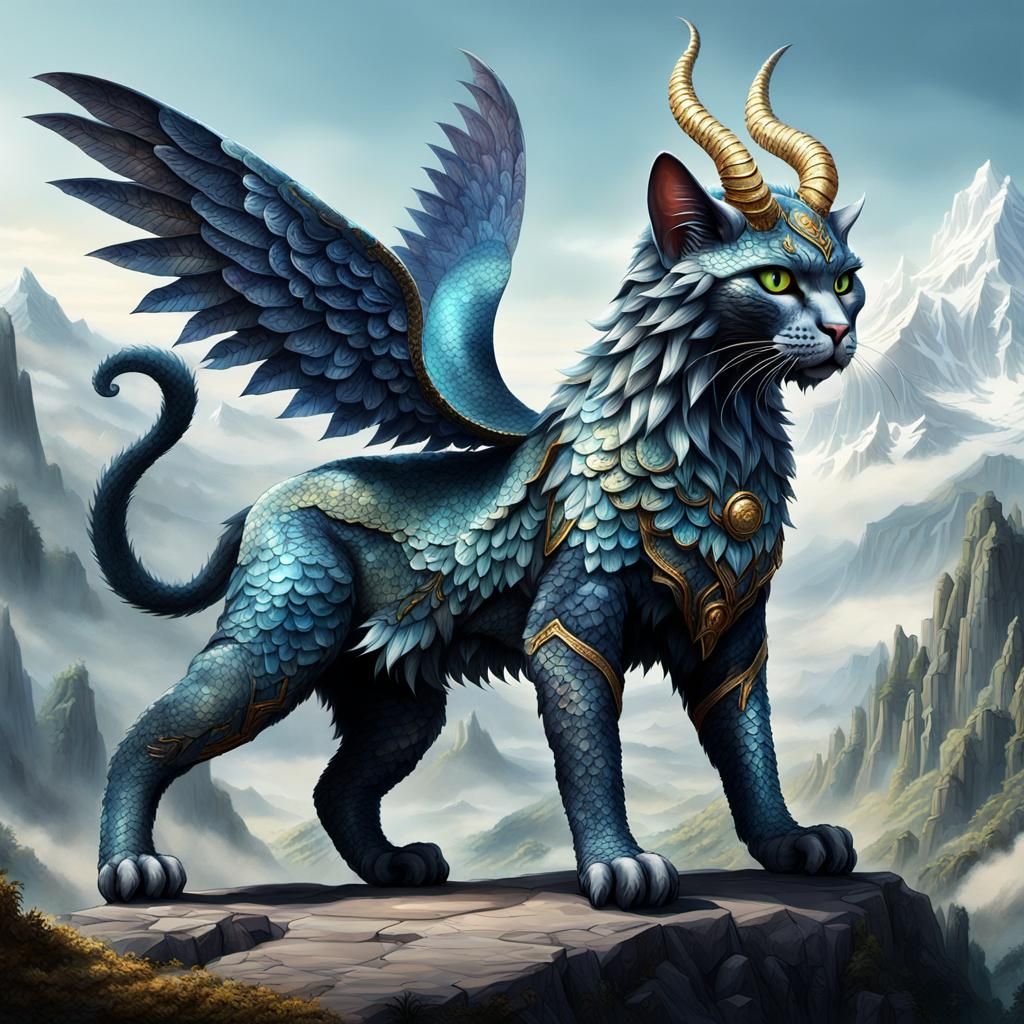 A cat like human with two legs, transforming into a mythical...