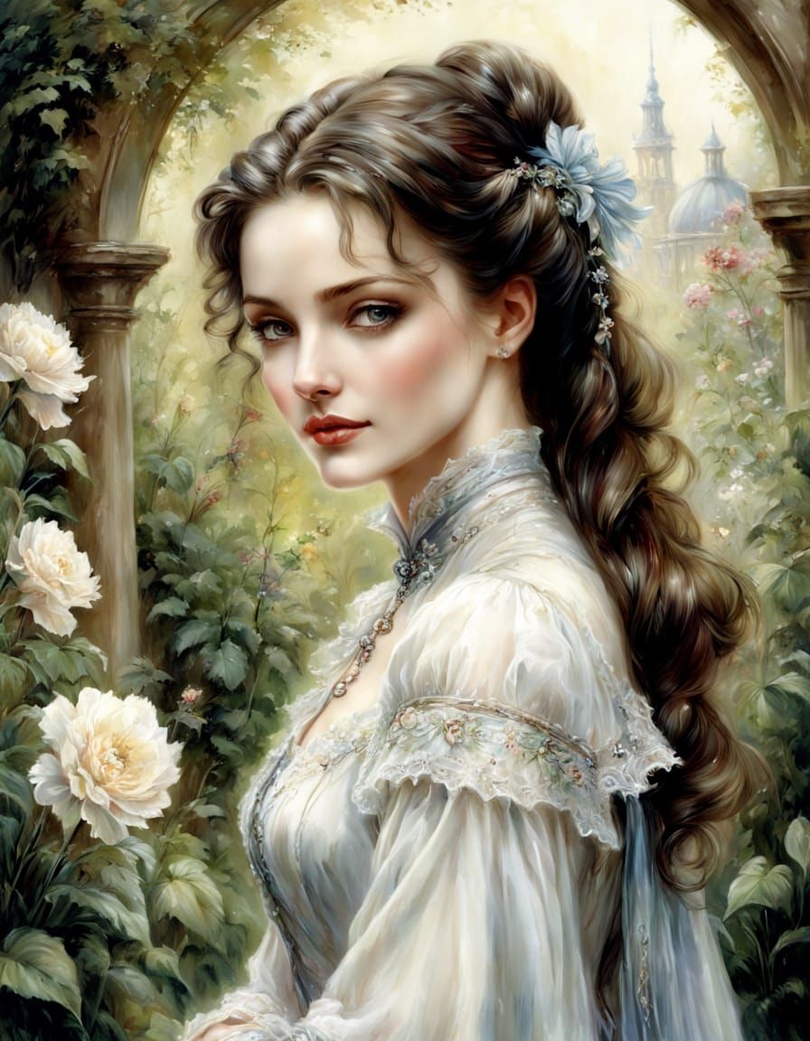 Ethereal Victorian Garden Portrait in Soft Pastels