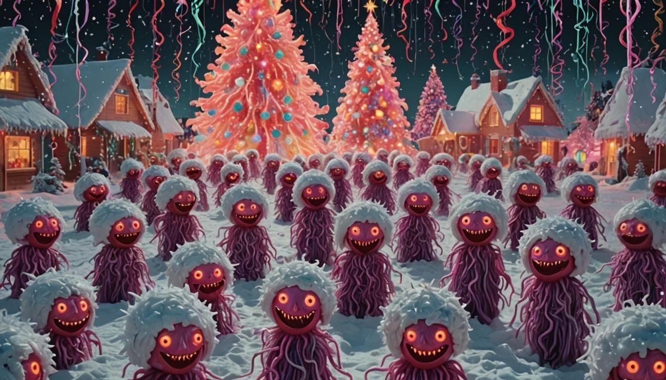 Surreal Christmas Celebration in a Neon Wonderland