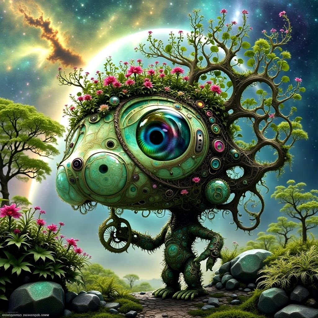 Adorable Robot in Alien Grove, Epic Nikon Photograph