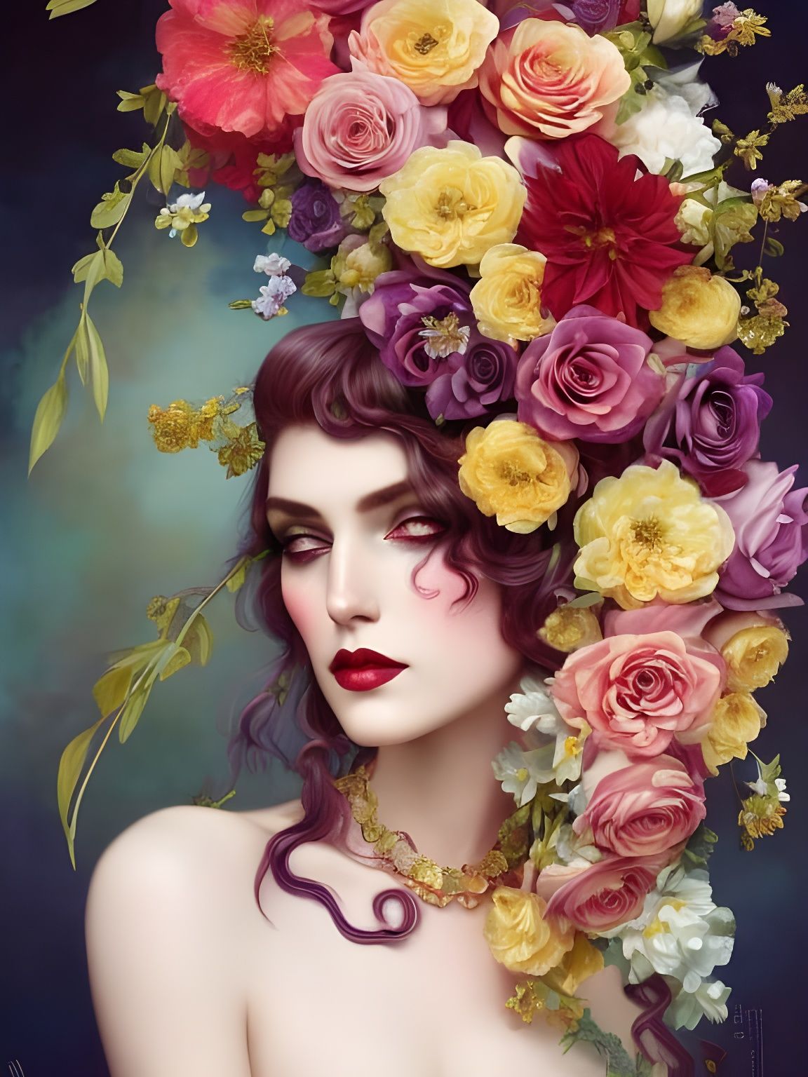 Floral Goth Supermodel Witch in Hyperrealistic Digital Art