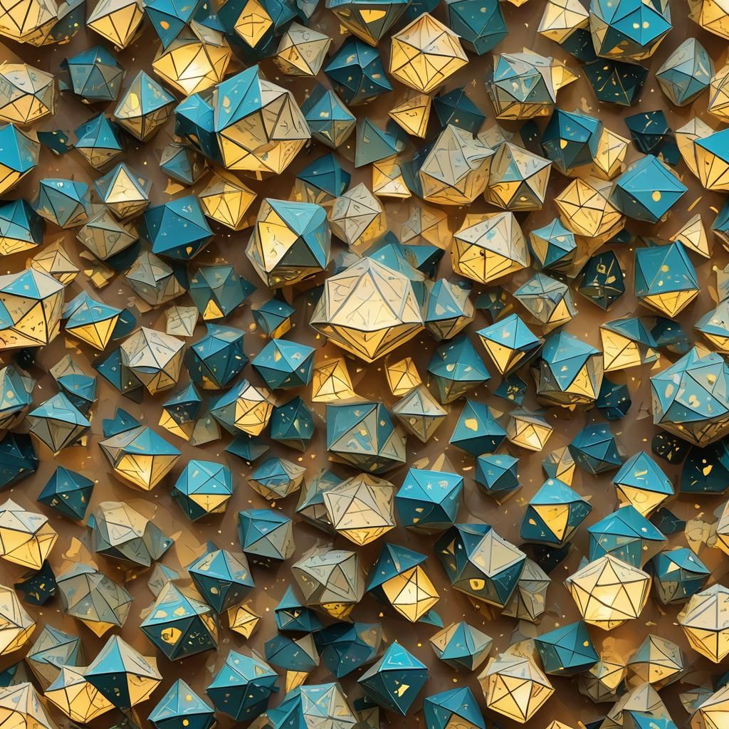 Magical Papercraft World with Icosahedron and Fireflies in L...