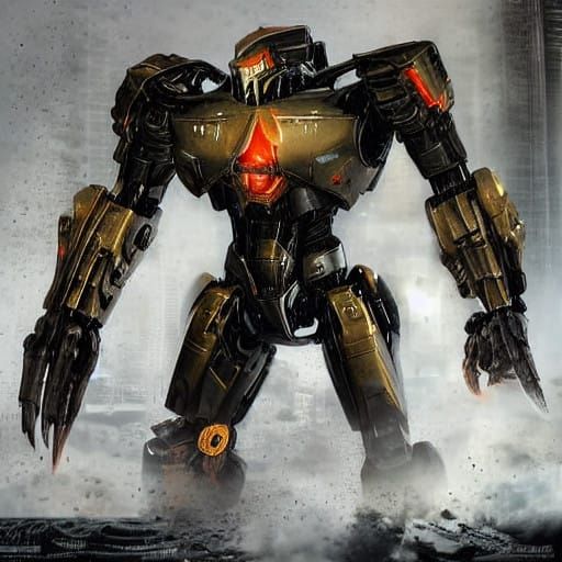 Massive Biomechanical Jaeger Dominates Ruined Cityscape in a...