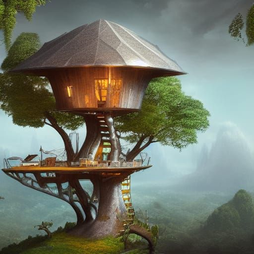 Silver Treehouse on Beanstalk: Detailed Matte Painting