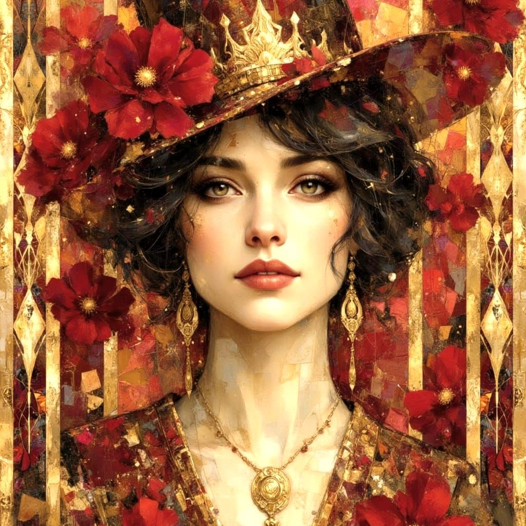 Art Deco Woman in Klimt-Inspired Surreal Collage